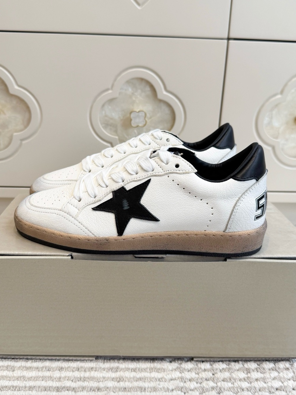 Golden Goose Ball Star White Leather Black Star Low Sneakers